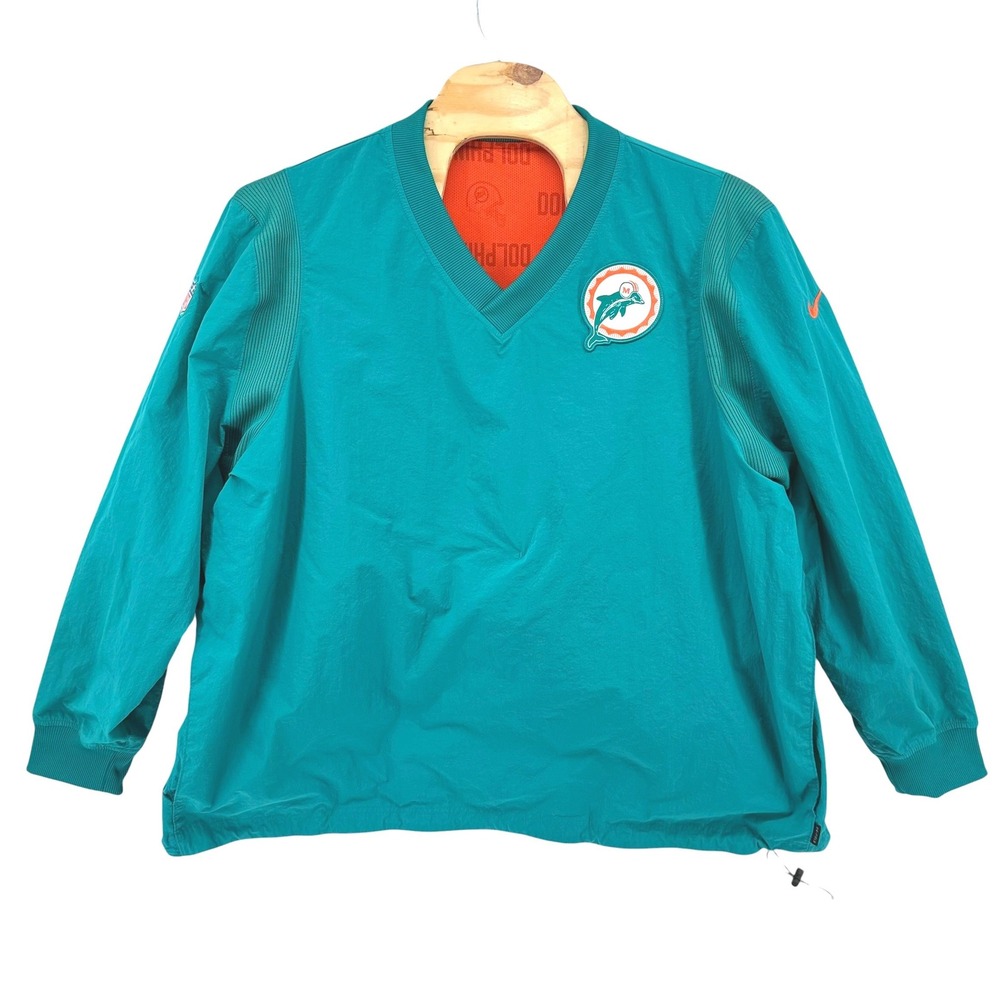 Nike NFL Miami Dolphins Mens 3XL V-Neck Windbreaker Pullover Jacket Aqua Teal